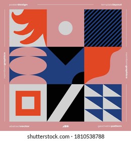 Postmodern graphic design of square size vector cover mockup created in modernism and minimalistic brutalism style, useful for poster art, magazine front page, decorative print, web banner artwork.