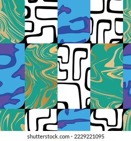 Postmodern pattern, various rectangles, gold splashes