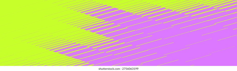 Postmodern teck geometric dynamic transition vector gradient, Fade oblique stripe gradation ornament in acidic green and purple colors, Halftone gradient texture from thick to thin diagonal line
