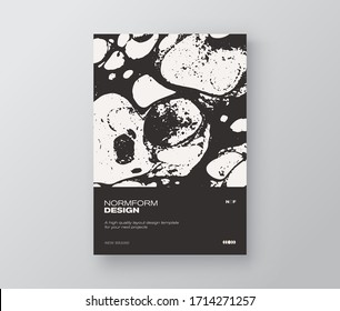 Postmodern Vector Poster Mockup With Liquid Ornament. Template created in modernism and minimalistic brutalism style, useful for magazine front page, decorative print, web banner artwork.