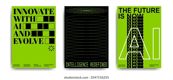 Postmodernism AI technology A4 poster template. Graphic design design elements.