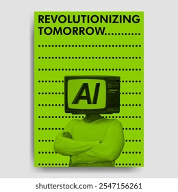 Postmodernism AI technology A4 poster template. Graphic design design elements.