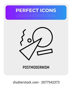 Icono de línea delgada posmodernismo. Estilo de arte, que desarrolla el uso de las cosas con conciencia propia. Reutilizando, mejorando. Ilustración vectorial.