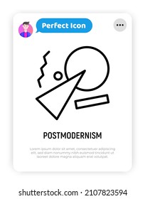 Icono de línea delgada posmodernismo. Estilo de arte, que desarrolla el uso de las cosas con conciencia propia. Reutilizando, mejorando. Ilustración vectorial.
