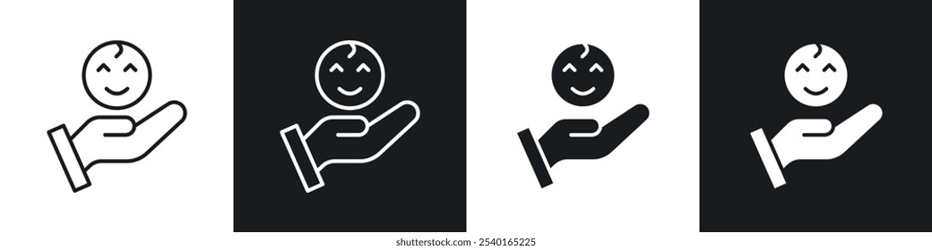 Conjunto de iconos de atención posnatal. Símbolos de Vector en colores blanco y negro.