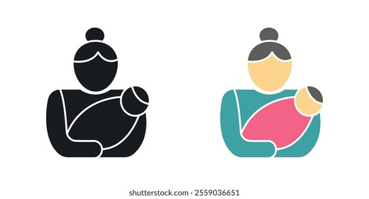 Postnatal care icons in black and colored version