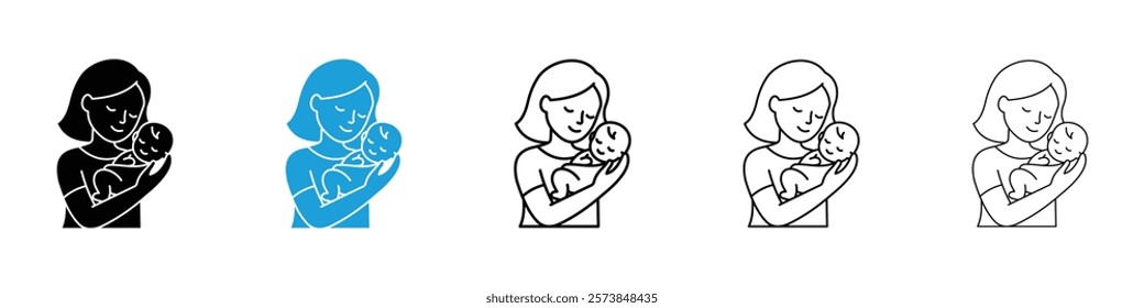 Postnatal care icons in filled and 3 stroke weights