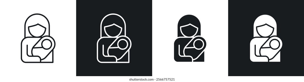 Postnatal care icons in Thin line black color. flat simple vector symbols illustration.