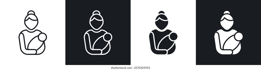 Postnatal care icons vectors set in black. line and flat versions