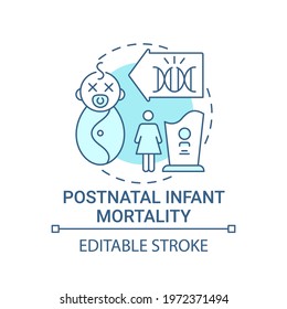 Postnatal infant mortality blue concept icon. Postpartum, neonatal death. Baby illness. Genetic disease idea thin line illustration. Vector isolated outline RGB color drawing. Editable stroke