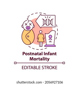 Postnatal infant mortality concept icon. Postpartum, neonatal death. Baby illness. Genetic disease idea thin line illustration. Vector isolated outline RGB color drawing. Editable stroke