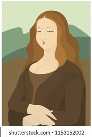 Post-op Mona Lisa - With breast augmentation, eyelash extensions, hair treatments, nose surgery, and drawn-in eyebrows.