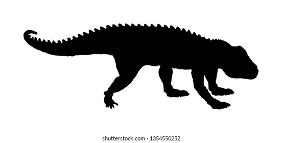 Postosuchus vector silhouette isolated on white background. Dinosaurs symbol. Jurassic era. Dino sign. Big lizard dragon.