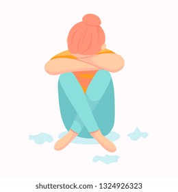 Postpartum depression. Postnatal depression. Baby s blues. Cartoon vector hand drawn eps 10 illustration