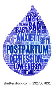 Postpartum word cloud on a white background. 