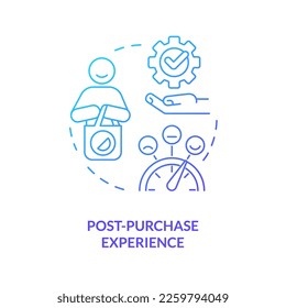 Post-purchase experience blue gradient concept icon. All-round sensory communication abstract idea thin line illustration. Satisfaction. Isolated outline drawing. Myriad Pro-Bold font used