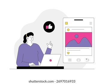Posts gustados por muchas personas, Ilustración vectorial de dibujos animados de redes sociales.