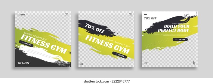 posts on social media vector illustration. Stylish graphics templates posts. dynamic abstractions typography photo. modern art paint and brush stains, fitness subjects gym. design frame post Template