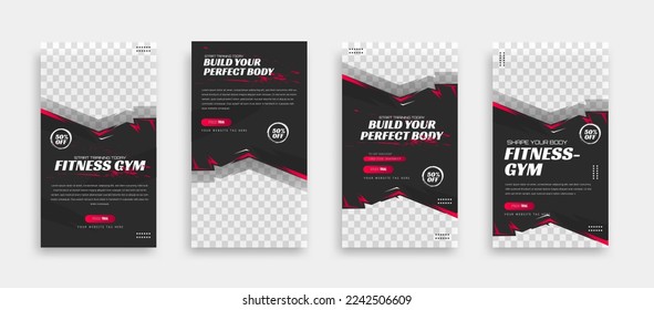 posts on social media vector illustration. Stylish graphics templates posts. dynamic abstractions typography photo. modern art paint and brush stains, fitness subjects gym. design frame post Template