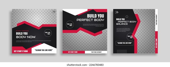 posts on social media vector illustration. Stylish graphics templates posts. dynamic abstractions typography photo. modern art paint and brush stains, fitness subjects gym. design frame post Template