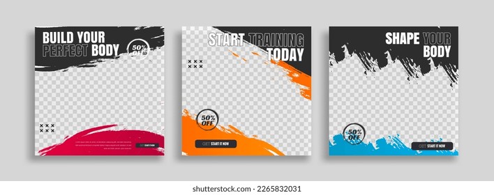 posts on social media vector illustration. Stylish graphics templates posts. dynamic abstractions typography photo. modern art paint and brush stains, fitness subjects gym. design frame post Template