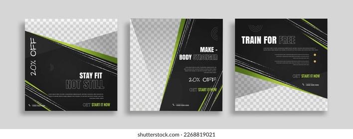 posts on social media vector illustration. Stylish graphics templates posts. dynamic abstractions typography photo. modern art paint and brush stains, fitness subjects gym. design frame post Template