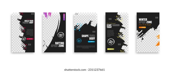 posts on social media vector illustration. Stylish graphics templates posts. dynamic abstractions typography photo. modern art paint and brush stains, fitness subjects gym. design frame post Template