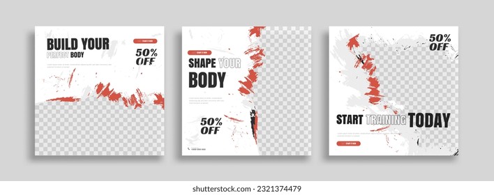 posts on social media vector illustration. Stylish graphics templates posts. dynamic abstractions typography photo. modern art paint and brush stains, fitness subjects gym. design frame post Template