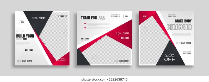 posts on social media vector illustration. Stylish graphics templates posts. dynamic abstractions typography photo. modern art paint and brush stains, fitness subjects gym. design frame post Template
