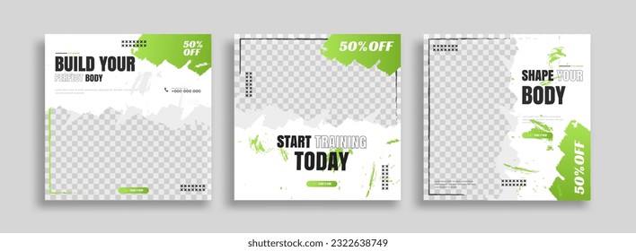 posts on social media vector illustration. Stylish graphics templates posts. dynamic abstractions typography photo. modern art paint and brush stains, fitness subjects gym. design frame post Template