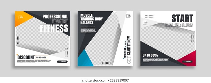 posts on social media vector illustration. Stylish graphics templates posts. dynamic abstractions typography photo. modern art paint and brush stains, fitness subjects gym. design frame post Template