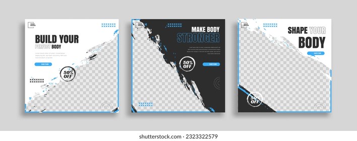 posts on social media vector illustration. Stylish graphics templates posts. dynamic abstractions typography photo. modern art paint and brush stains, fitness subjects gym. design frame post Template