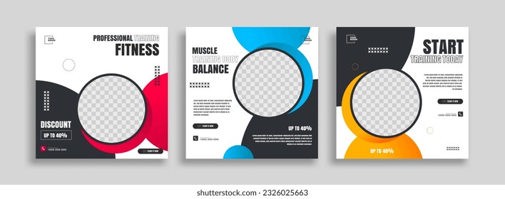 posts on social media vector illustration. Stylish graphics templates posts. dynamic abstractions typography photo. modern art paint and brush stains, fitness subjects gym. design frame post Template
