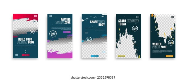 posts on social media vector illustration. Stylish graphics templates posts. dynamic abstractions typography photo. modern art paint and brush stains, fitness subjects gym. design frame post Template