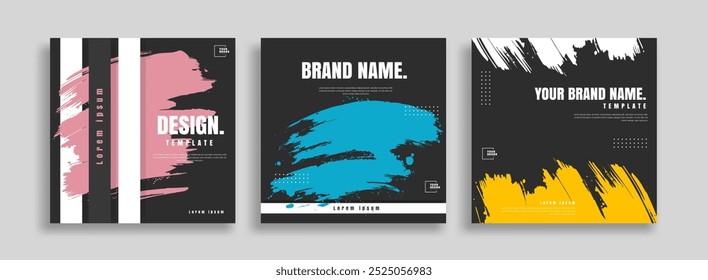 posts on social media vector illustration. Stylish graphics templates posts. dynamic abstractions typography photo. modern art paint and brush stains, fitness subjects gym. design frame post Template