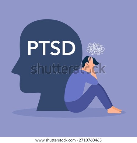 Post-traumatic stress disorder - PTSD mental disorder after a person is exposed to a traumatic event. Sad person with confusing thoughts.