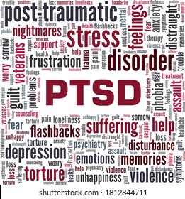Post-traumatic stress disorder - PTSD vector illustration word cloud isolated on a white background.
