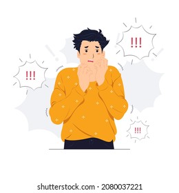 Post-traumatic stress disorder, shocked, scared, shock panic, surprise face, angry and frustrated. Fear and upset for mistake concept illustrations