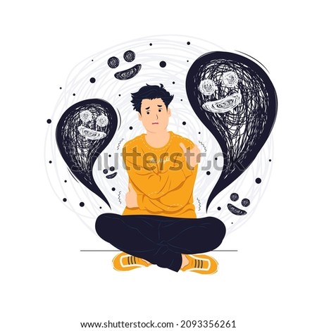 Post-traumatic stress disorder, shocked, scared, shock panic,frustrated, Fear, and depression concept illustration