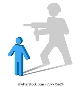 Posttraumatic stress disorder. The symbol of a man, casting a shadow of a soldier.

