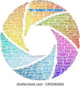 Post-Traumatic Stress Disorder Word Cloud on a white background. 