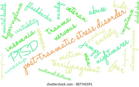 Post-Traumatic Stress Disorder Word Cloud on a white background. 