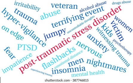 Post-Traumatic Stress Disorder Word Cloud on a white background. 