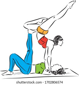 posture 3 yoga women together vector illustration