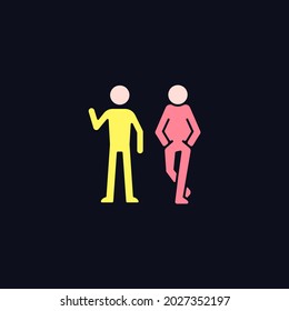 Posture in communication RGB color icon for dark theme. Body language. Showing personality traits. Isolated vector illustration on night mode background. Simple filled line drawing on black