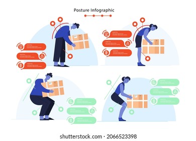 Posture Correction. Good, Right Or Bad, Wrong, Incorrect Spine Seat Position. Correct Posture Neck, Back. Human Health, Medical Diagram. Ergonomic Workstation, Workplace Sit. Vector Illustration. 
