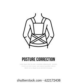 Posture correction icon, line logo. Flat sign for trauma rehabilitation equipment shop