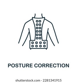 Icono de línea Corrección de postura. Icono de esquema de corrección de postura simple monocromo para plantillas, diseño web e infografías