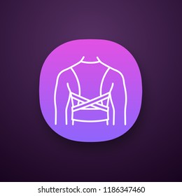 Posture corrector app icon. Back brace. Back support. Orthopedic thoracolumbar corset. UI/UX interface. Posture support brace. Kyphosis, lordosis, scoliosis treatment. Vector isolated illustration