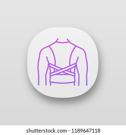 Posture corrector app icon. Back brace. Back support. Orthopedic thoracolumbar corset. UI/UX user interface. Kyphosis, lordosis, scoliosis treatment. Web or mobile application. Vector isolated illustr